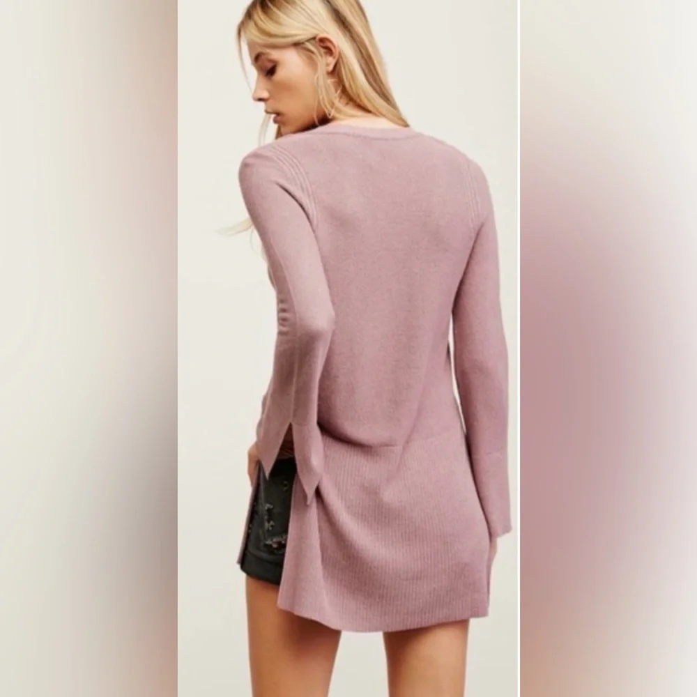 Free People Mauve Crisscross Side Slit Long Bell‎ Sleeves Tunic Sweater Small